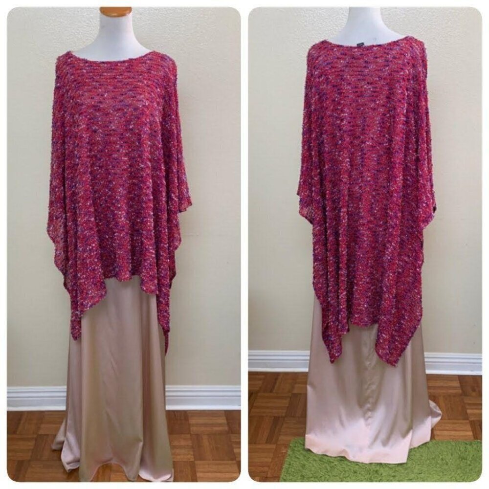 St. John Womens Liquid Long Gown Overlay Knit Poncho Red Champagne No Size